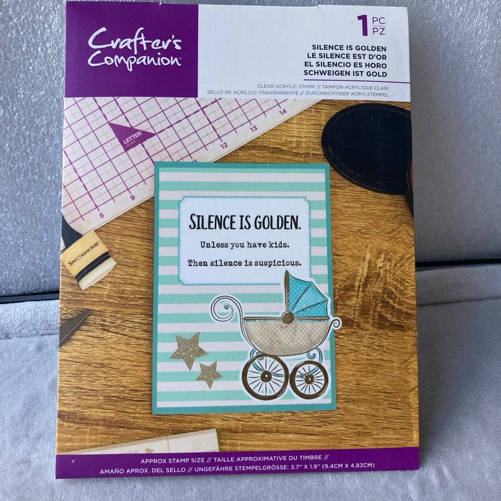 Crafters Companion clear acrylic stamp. Silence is golden.